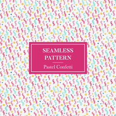 Watercolor pastel confetti seamless pattern featuring bright pink pastel background suitable for various design projects