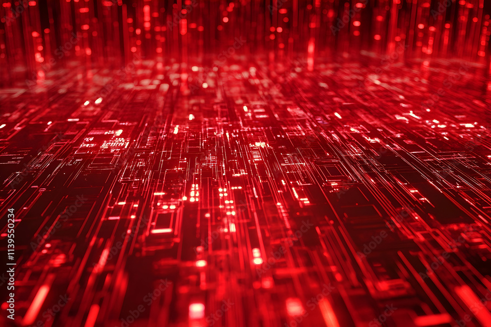 Poster red abstract 3d background digital circuitry