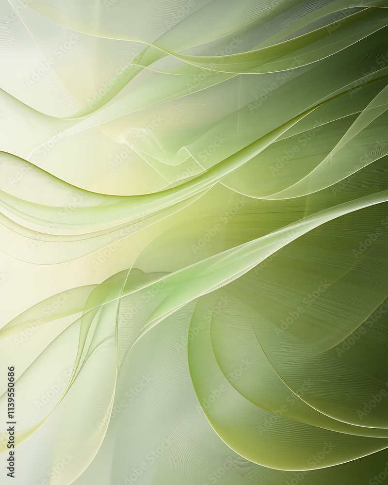 Aufkleber abstract digital art with a green and white gradient background, featuring dynamic wave-like curved 