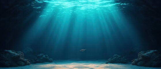 Fototapeta premium wildlife rescue rehabilitation concept. A serene underwater scene with rays of sunlight filtering through the water, illuminating the ocean floor and creating a tranquil ambiance.