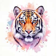 Obraz premium Artistic Tiger Portrait with Realistic Expression and Clean White Background, Print for T-Shirt