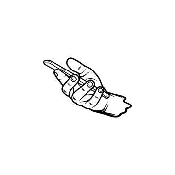 recommend clip art: right hand holding a side view cell phone vector line art