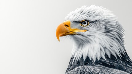 Obraz premium Majestic bald eagle profile portrait against a white background.