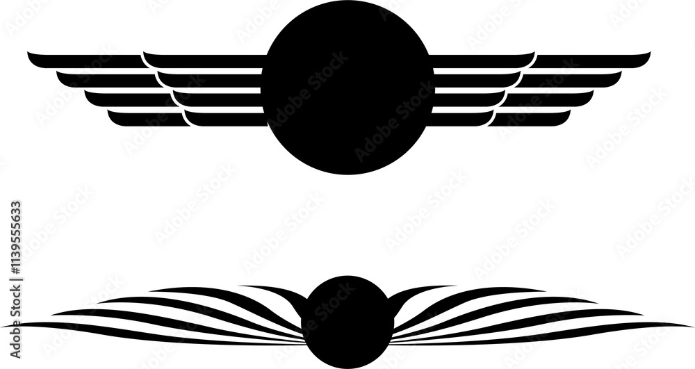 Poster abstract motion graphic design background . black circle and horizontal lines . transition shapes . 