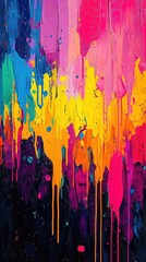 Abstract Painting Background with Rainbow Dripping Paint, Vibrant Color Splash, Textured Backdrop, Minimalist Splatter Art Wallpaper