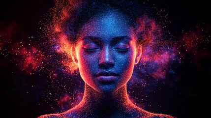 Cognitive breakdown with a glitchy brain and disintegrating thoughts in surreal 3D illustration