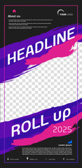 Fototapeta premium Vector roll up template with abstract violet and pink brush stroke. Modern background template