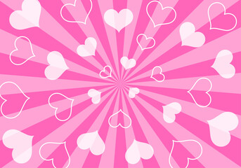 背景素材　ポップな放射線状のハート柄背景