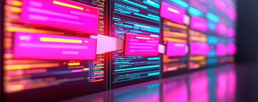 Colorful programming interface showcasing modern coding techniques. Cyberbullying on social media.