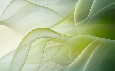 Obraz premium Abstract digital art with a green and white gradient background, featuring dynamic wave-like curved lines creating depth, movement, and a modern, energetic aesthetic
