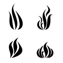 Set of hand drawn flames. Black and white vector. JPEG version.