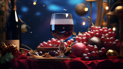 two glasses of champagne and christmas decorations