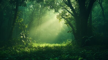 Mystical Forest Sunlight. Concept of Nature, Tranquility, and Enchantment.