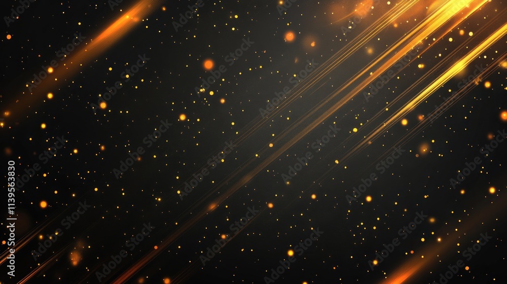 Poster abstract background featuring golden particles and light streaks on a dark backdrop.