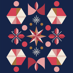 Christmas geometric pink and navy colour pattern and illustration