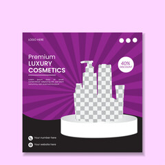 Beauty and spa social media post template design collection. Pink background color with plumeria flower decoration. Usable for social media post