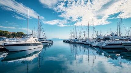 Luxury yachts in a marina. Concept of travel, leisure, and luxury.