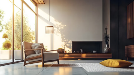 Contemporary Interior Design Background. Modern Living Room. Generative AI.