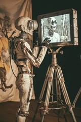 Futuristic Being Viewing Monochrome Screen