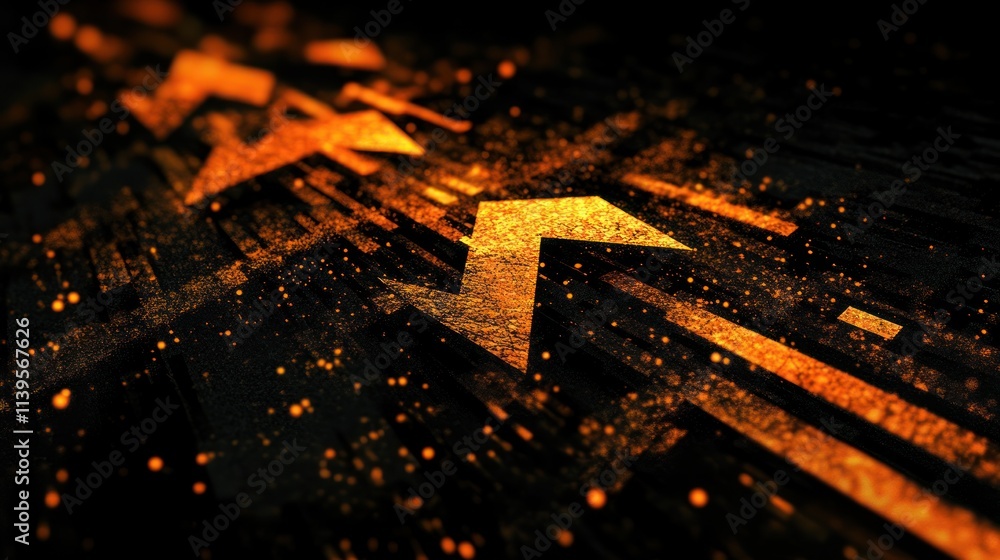 Aufkleber Abstract design featuring dynamic orange shapes and particles on a dark background.