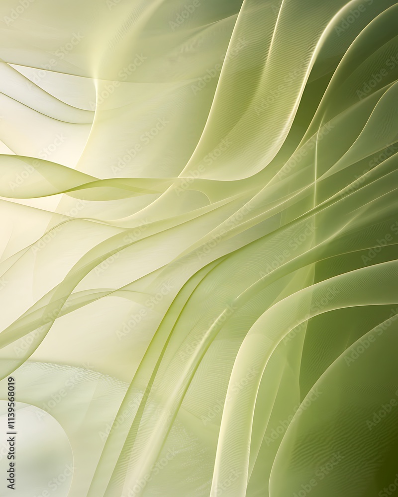 Aufkleber abstract digital art with a green and white gradient background, featuring dynamic wave-like curved 