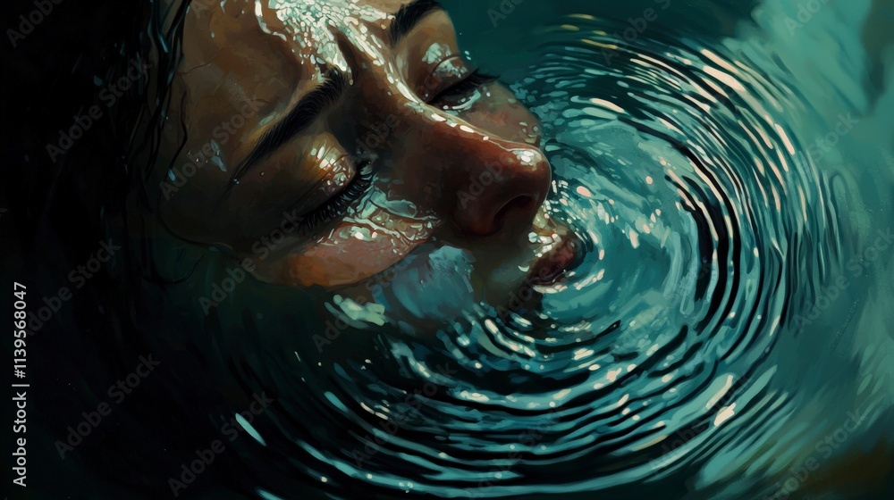 Aufkleber a single tear falling into a tranquil pool of water nature's reflection emotional depth serene envir