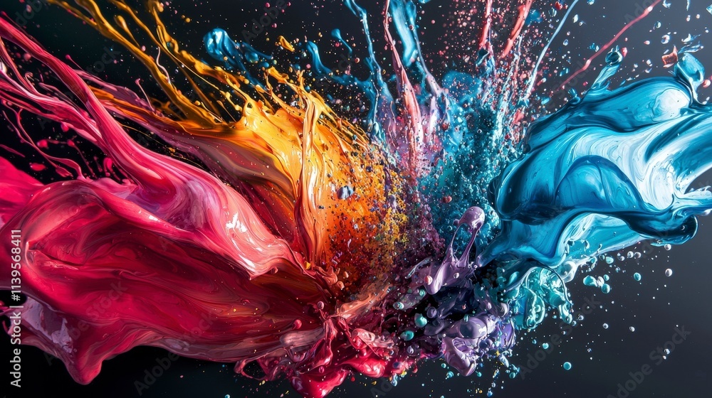 Poster vibrant liquid pigment explosion captured studio setting abstract art dynamic environment close-up v