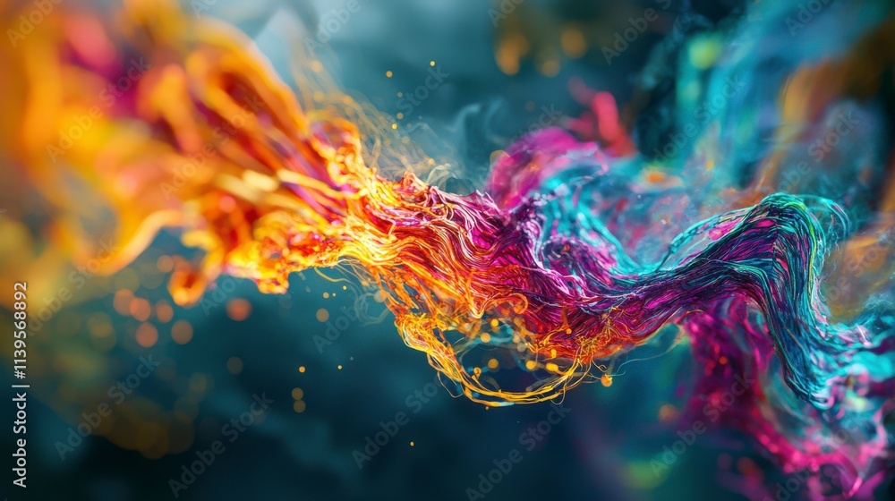 Poster Vibrant color streaks creating artistic expression abstract space digital art dynamic motion close-up colorful imagination