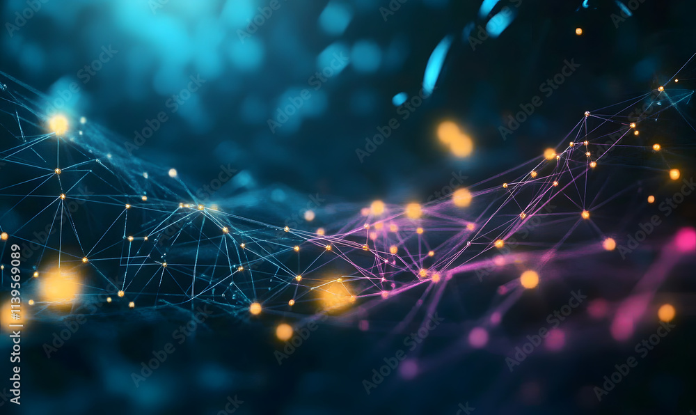 Aufkleber abstract digital landscape with interconnected lines and glowing nodes.