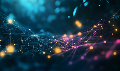 Obraz premium Abstract digital landscape with interconnected lines and glowing nodes.