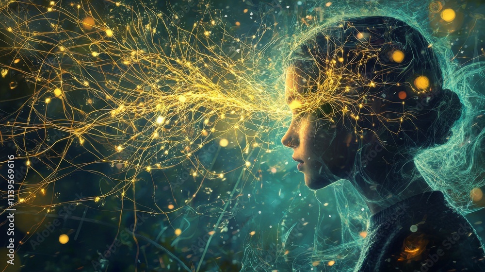 Poster delicate glowing lines mimicking thought expansion mystical realm digital art ethereal environment s