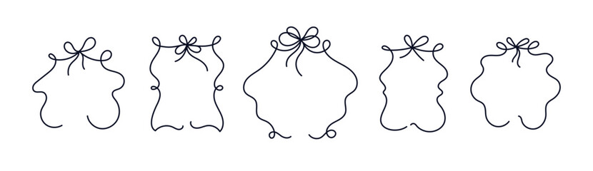 Tied ribbon bow. One line frame Vintage art border