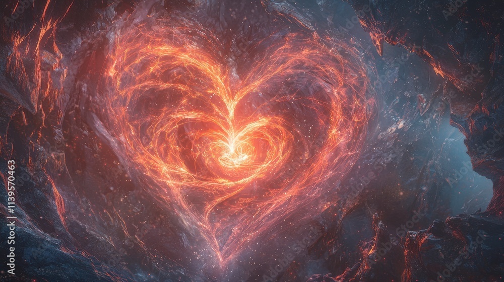 Poster radiant heart shape surrounded by soft beams of light in cosmic space digital art mystical environme