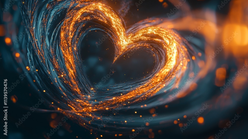Poster Soft beams of light spiraling around a heart shape abstract visual digital art ethereal environment close-up view