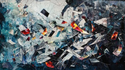 Obraz premium Shattered glass reflecting frozen moments art gallery abstract artwork contemporary environment close-up viewpoint