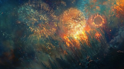 Fototapeta premium Bursting Colors, Night Sky Explosion, Celebration in the Air, Vivid Fireworks Show