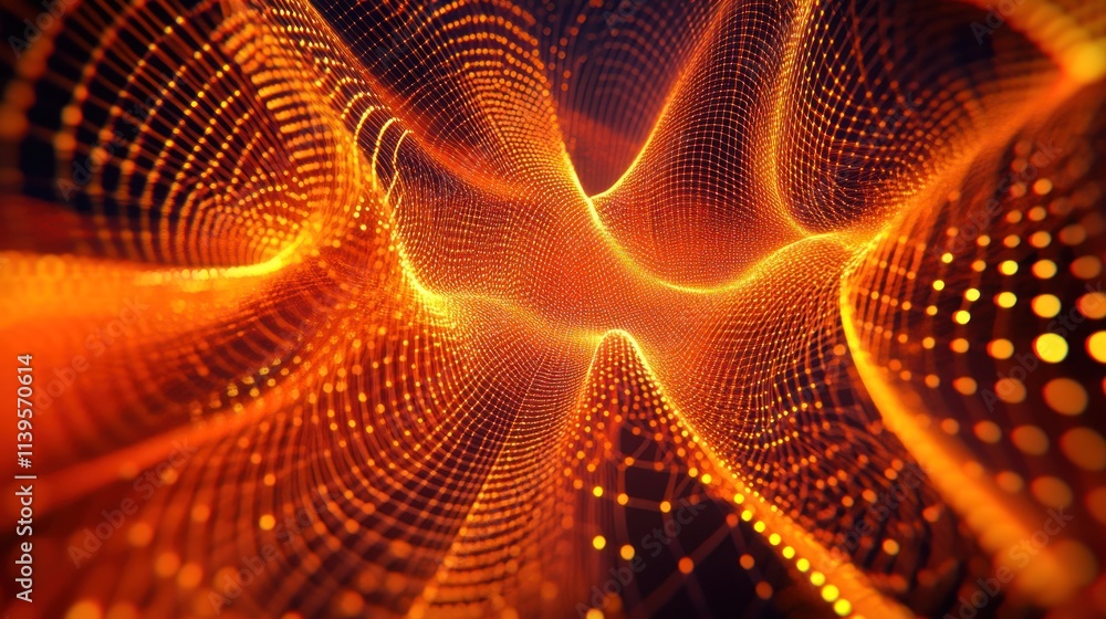 Poster abstract digital wave with glowing nodes and lines, representing data flow and connectivity.