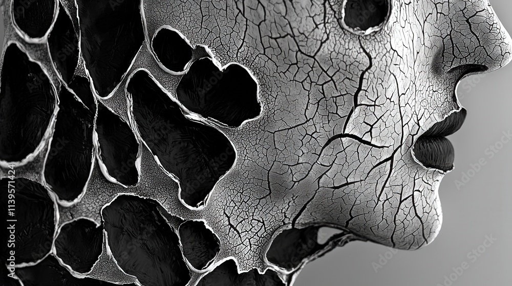 Poster Symbolic exploration of skin cracking patterns abstract art studio setting close-up view artistic concept