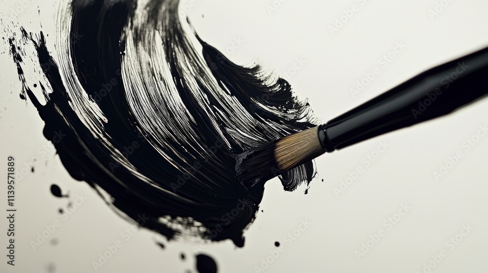 Aufkleber Graceful paintbrush silhouette creating artistic flow on canvas studio visual art creative space close-up perspective