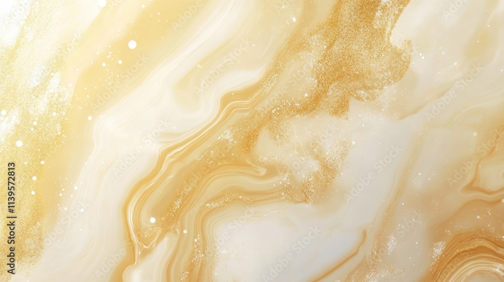 Poster abstract golden and cream marbled texture with sparkling details.