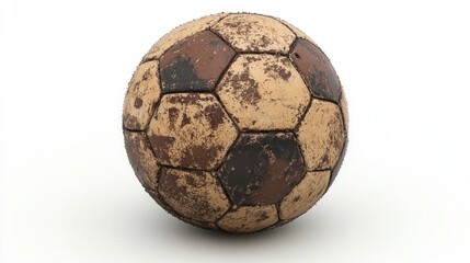 Old, dirty, worn soccer ball isolated on white.
