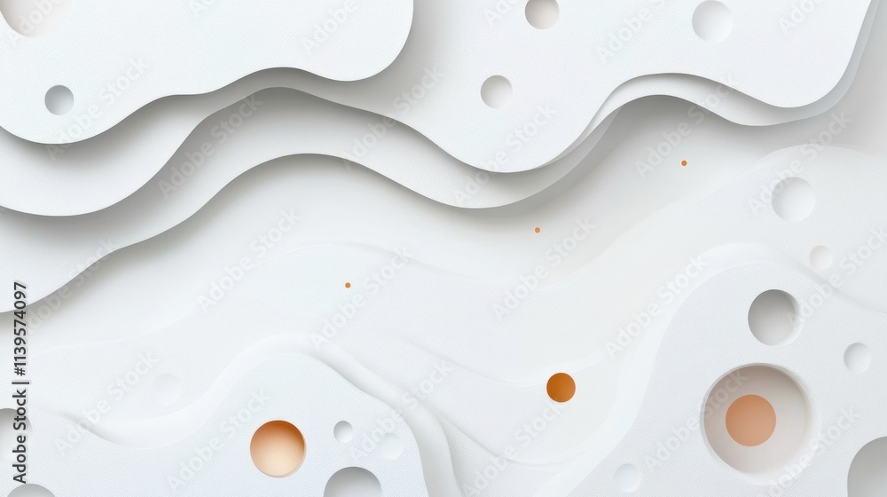 Poster Abstract layered design with smooth curves and circular cutouts in white and soft orange tones.