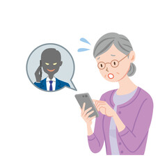 振り込め詐欺　オレオレ詐欺　高齢者　電話　イラスト