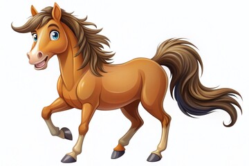 Obraz premium Cartoon Brown Horse Isolated, Whimsical Horse, Cute Cartoon Horse, Digital Art Horse, Funny Horse Illustration