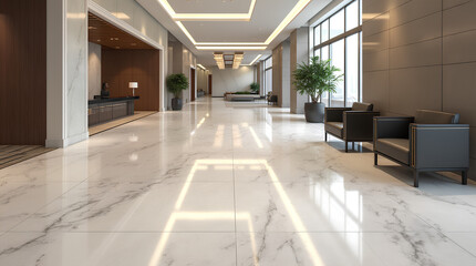 Sparkling Marble Floor in Modern Commercial Lobby | Clean & Shiny Tiles for Office and Hall Interior