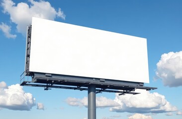 blank white billboard on blue sky with clouds