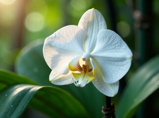 Closeup White Orchid, Tropical Floral, Nature Background, Selective Focus, High Quality
