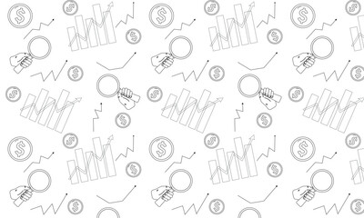 financial growth seamless pattern with outline icons. minimalistic financial pattern