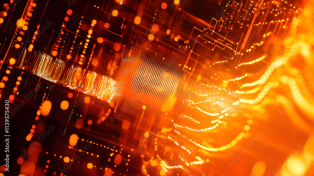 Aufkleber smart network and connection concept. orange, futuristic digital style. 3d render.