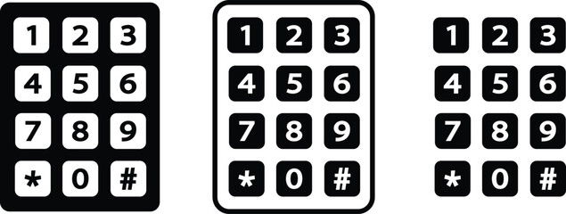 Number pad icons set. Smartphone dial keypad design. Mobile phone numbers panel with numbers and letters. Dial buttons user interface display design vector isolated on transparent background. © WaQar